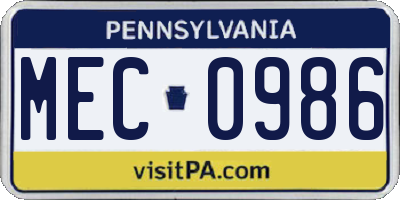 PA license plate MEC0986