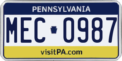 PA license plate MEC0987