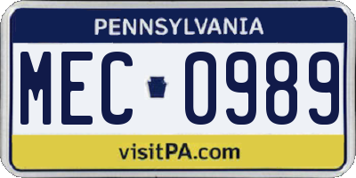 PA license plate MEC0989