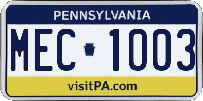 PA license plate MEC1003