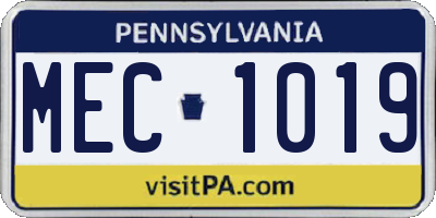 PA license plate MEC1019