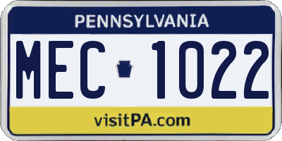 PA license plate MEC1022