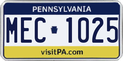 PA license plate MEC1025