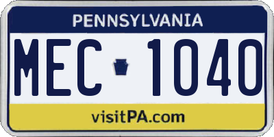 PA license plate MEC1040