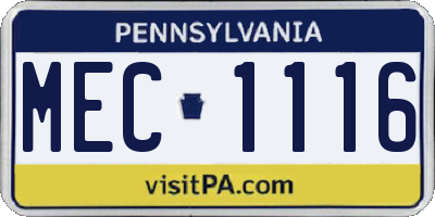 PA license plate MEC1116