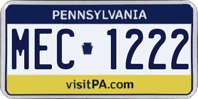 PA license plate MEC1222