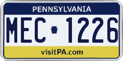 PA license plate MEC1226