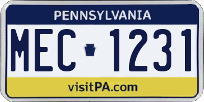 PA license plate MEC1231
