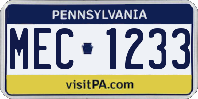 PA license plate MEC1233
