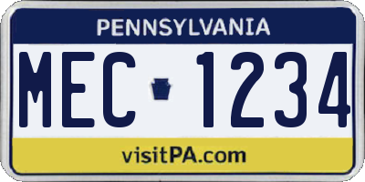 PA license plate MEC1234