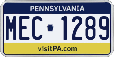 PA license plate MEC1289
