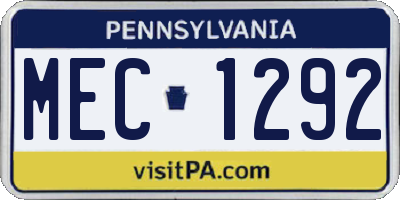 PA license plate MEC1292