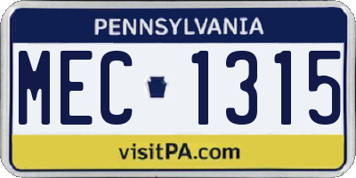 PA license plate MEC1315