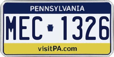PA license plate MEC1326