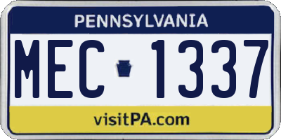 PA license plate MEC1337