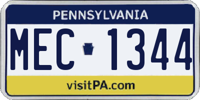 PA license plate MEC1344
