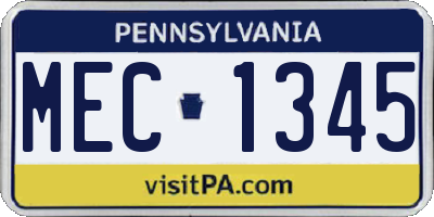 PA license plate MEC1345