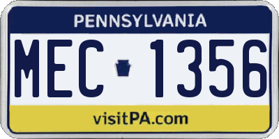 PA license plate MEC1356