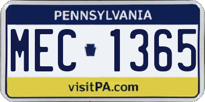 PA license plate MEC1365