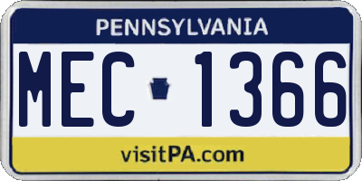 PA license plate MEC1366
