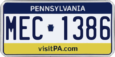 PA license plate MEC1386