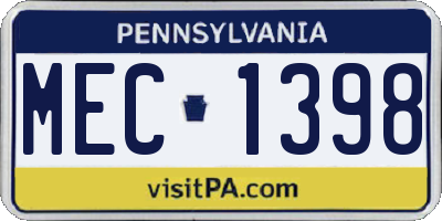 PA license plate MEC1398