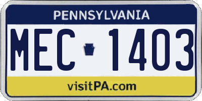 PA license plate MEC1403