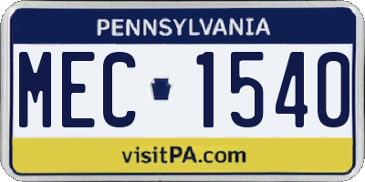 PA license plate MEC1540