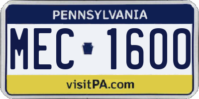 PA license plate MEC1600