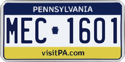 PA license plate MEC1601
