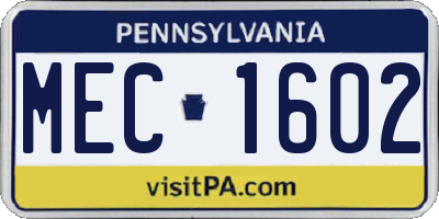 PA license plate MEC1602