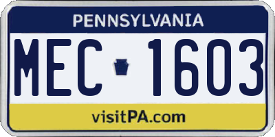 PA license plate MEC1603