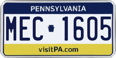 PA license plate MEC1605