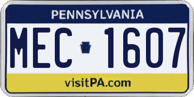 PA license plate MEC1607