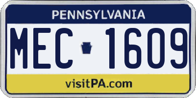 PA license plate MEC1609