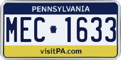 PA license plate MEC1633