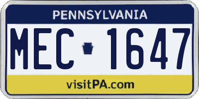 PA license plate MEC1647