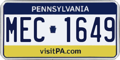 PA license plate MEC1649