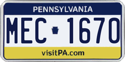 PA license plate MEC1670