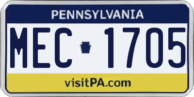 PA license plate MEC1705