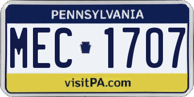 PA license plate MEC1707