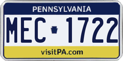 PA license plate MEC1722