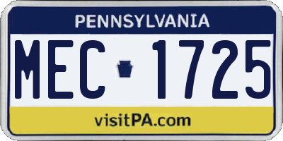 PA license plate MEC1725