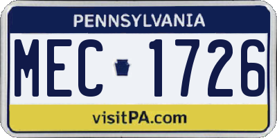 PA license plate MEC1726