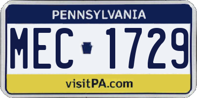 PA license plate MEC1729