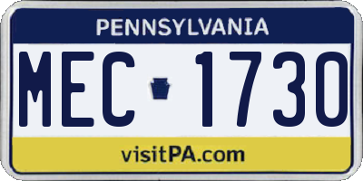 PA license plate MEC1730