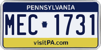PA license plate MEC1731