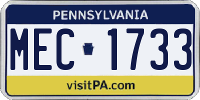 PA license plate MEC1733
