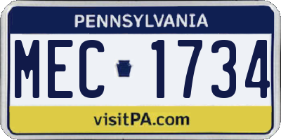 PA license plate MEC1734