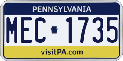 PA license plate MEC1735